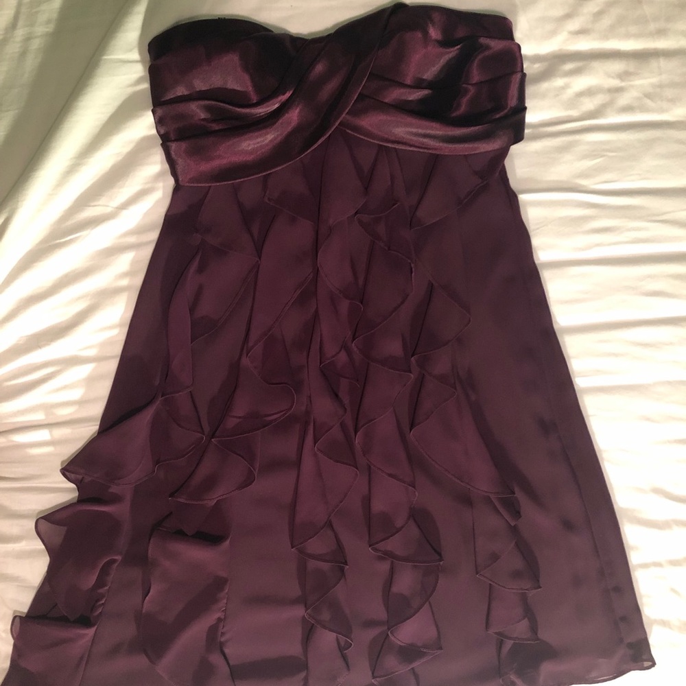 Strapless, deep purple dress